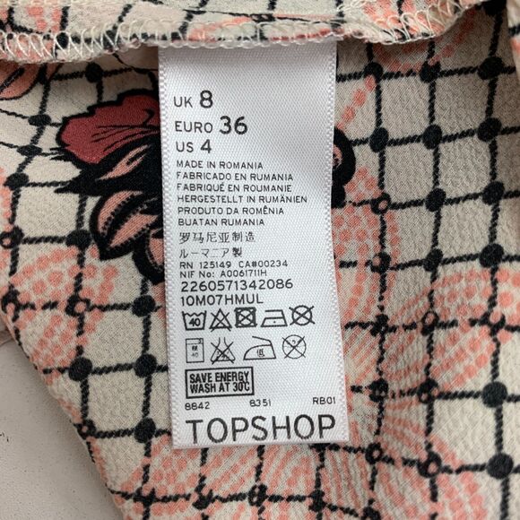 TopShop Scarf Printed Boho Dress Womens 4 Cutout Sides Back Zip Cinch Waist - Picture 10 of 16